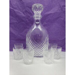 Vtg Cristal D' Arques Courvoisier Cognac CUT CRYSTAL DECANTER w/ 6 GLASSES Set